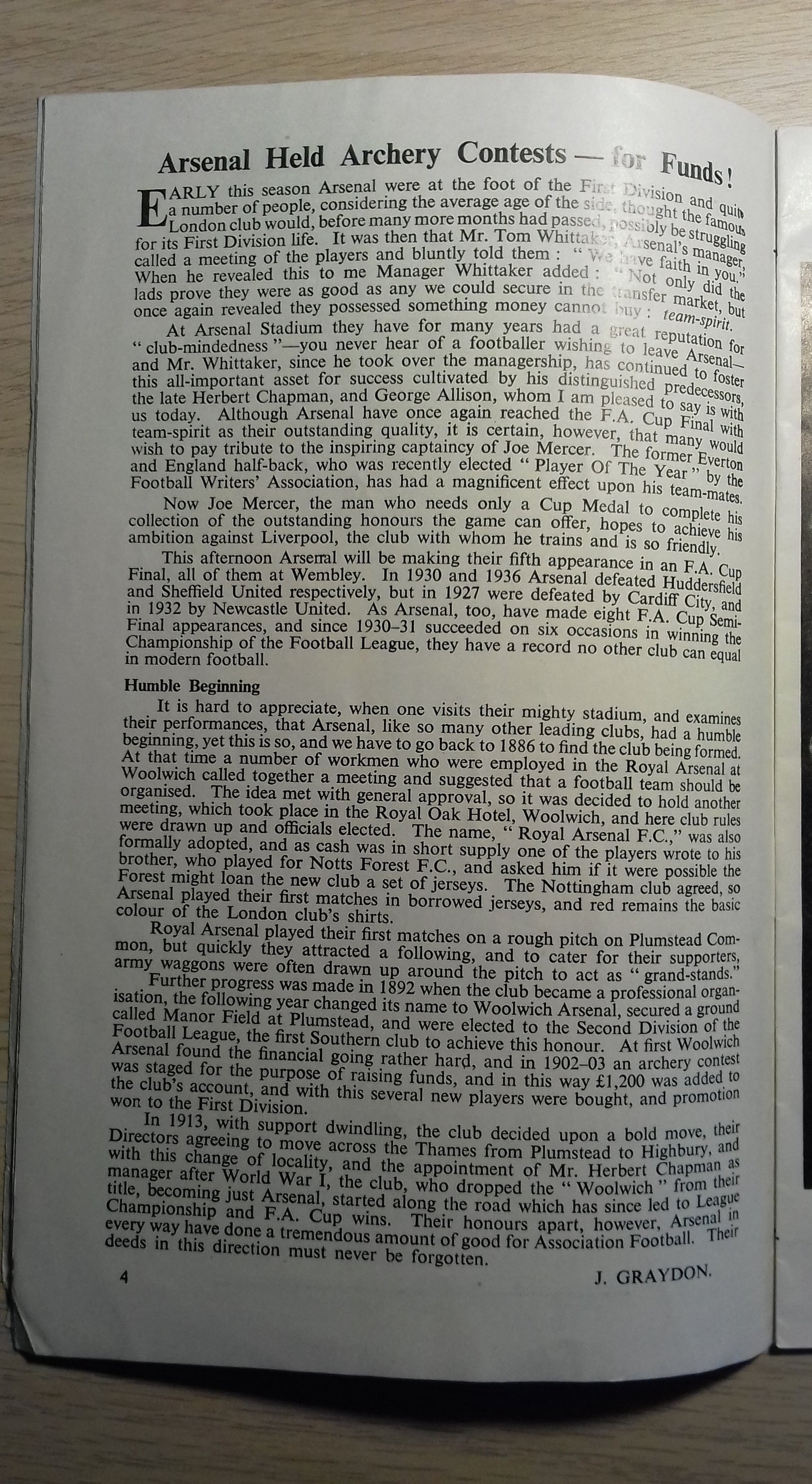Arsenal v Liverpool Match Programme F.A. Cup Final Saturday 29th April 1950 Wembley Stadium