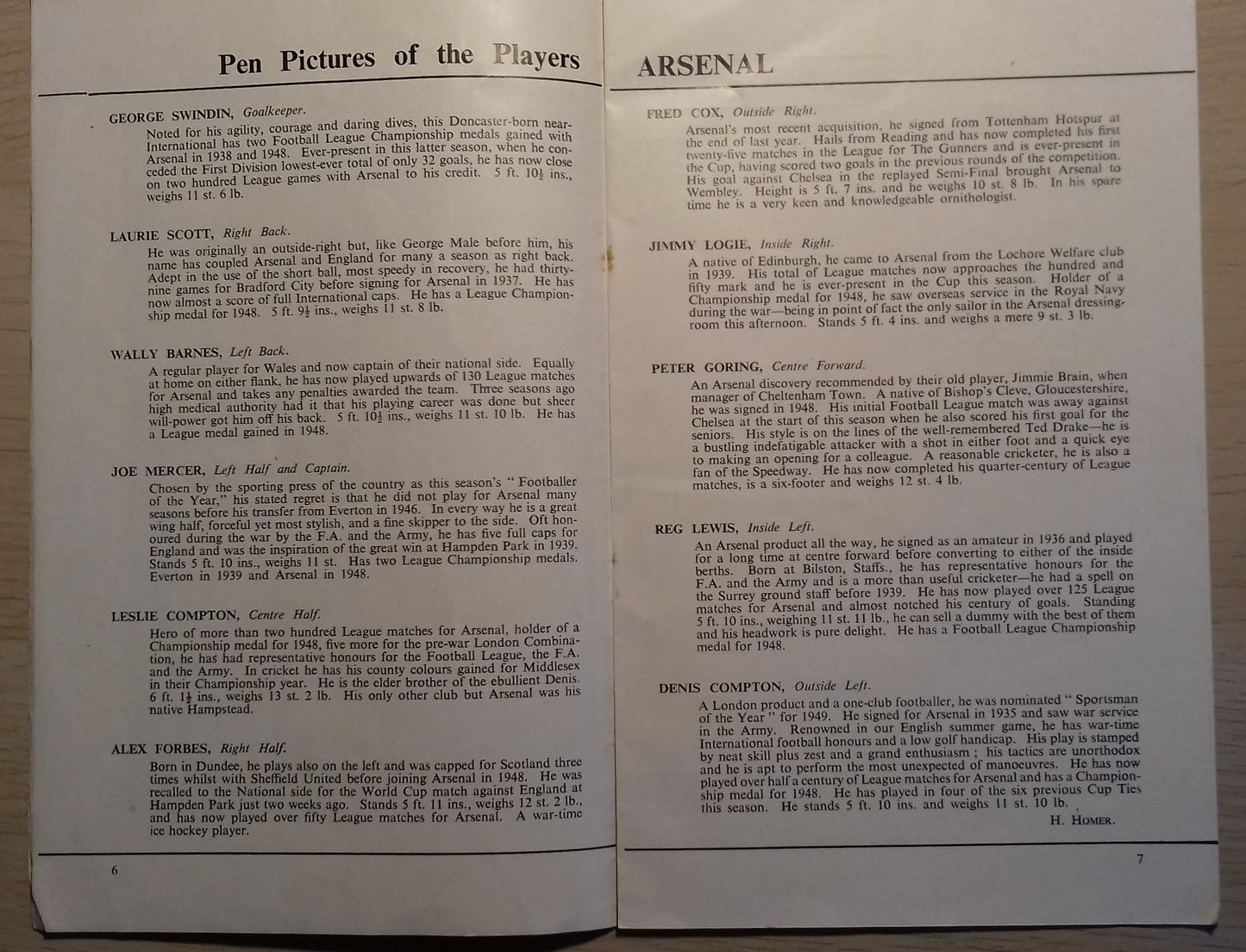Arsenal v Liverpool Match Programme F.A. Cup Final Saturday 29th April 1950 Wembley Stadium