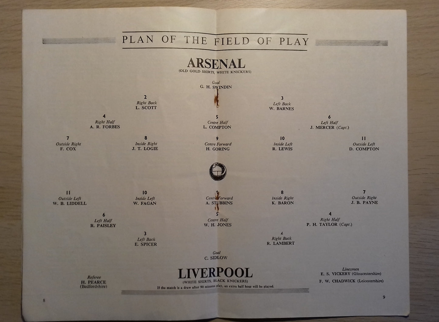 Arsenal v Liverpool Match Programme F.A. Cup Final Saturday 29th April 1950 Wembley Stadium