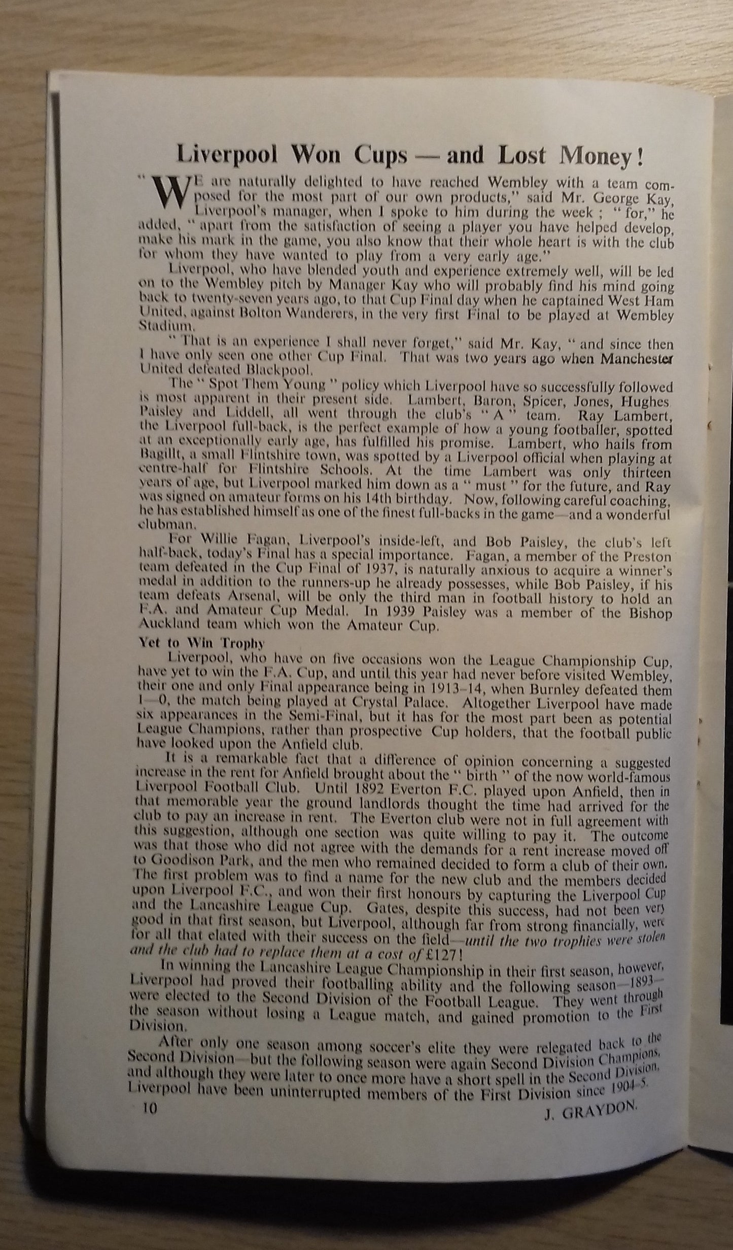 Arsenal v Liverpool Match Programme F.A. Cup Final Saturday 29th April 1950 Wembley Stadium