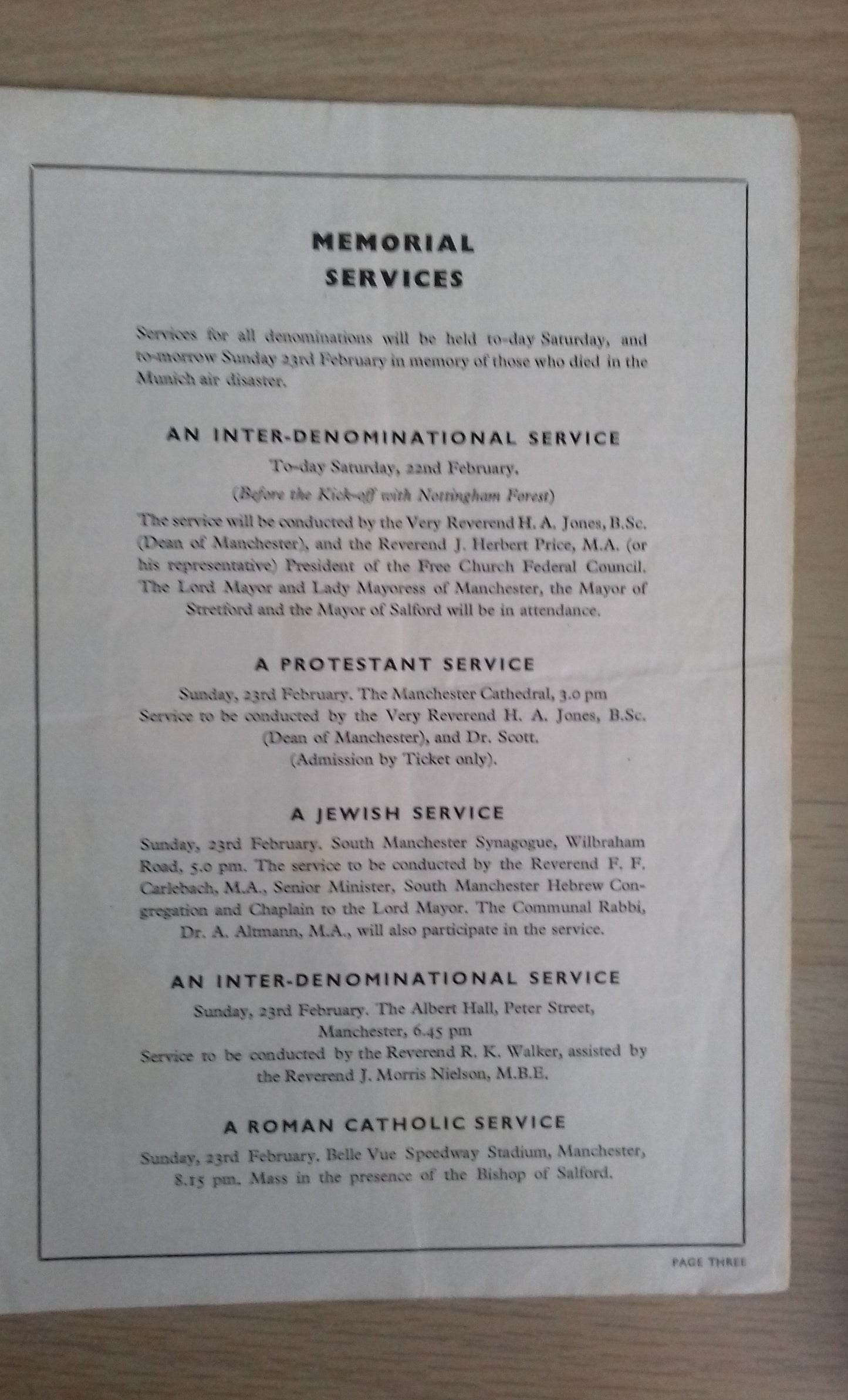 Manchester Utd v Nottingham Forest Programme 22nd February 1958 1st League Game After Munich Air Disaster