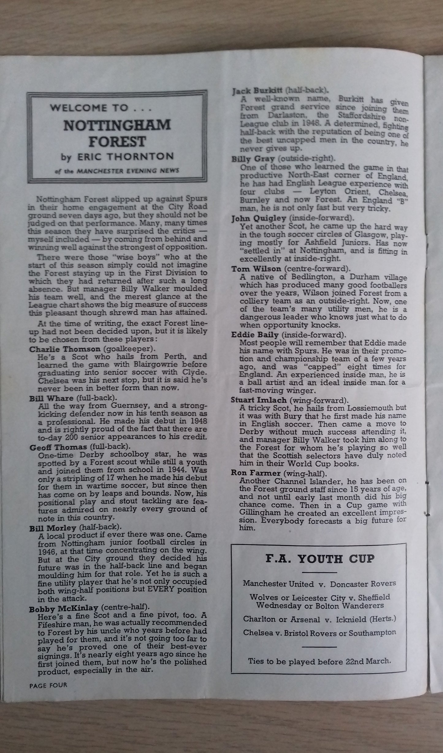 Manchester Utd v Nottingham Forest Programme 22nd February 1958 1st League Game After Munich Air Disaster