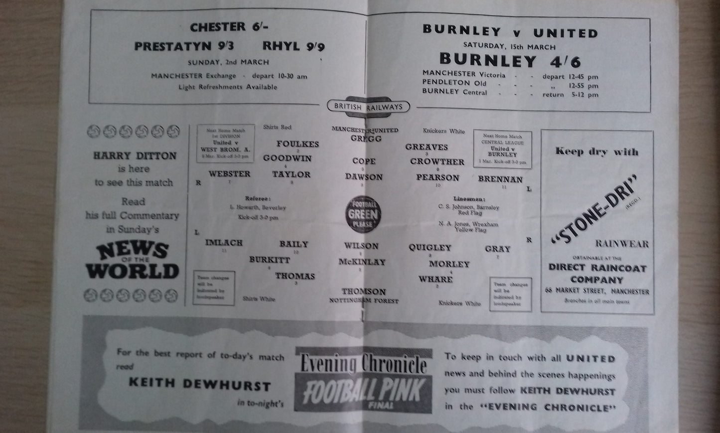 Manchester Utd v Nottingham Forest Programme 22nd February 1958 1st League Game After Munich Air Disaster