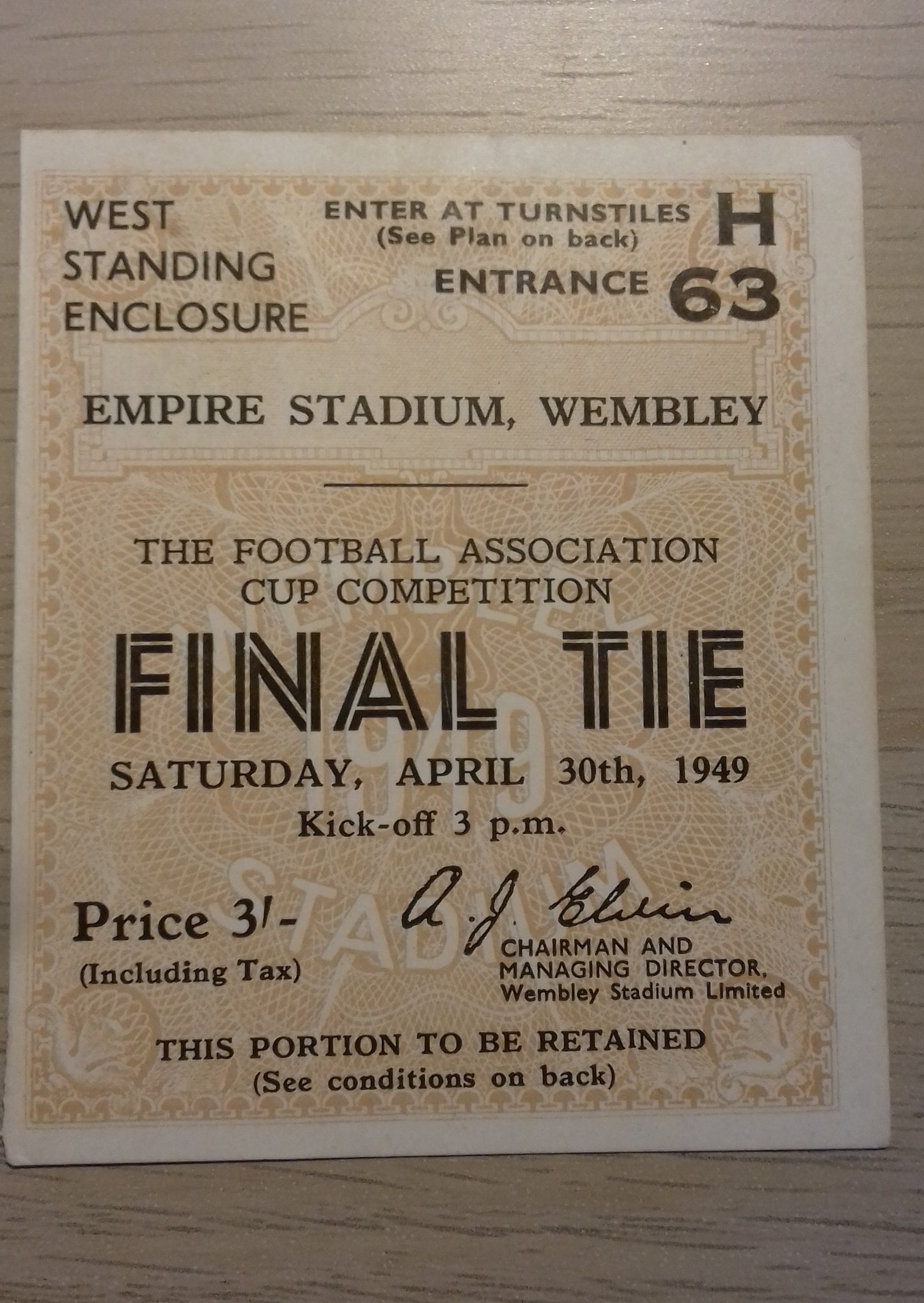 Leicester City v Wolverhampton Wanderers Match Ticket F.A. Cup Final Sat. April 30th1949 @Wembley