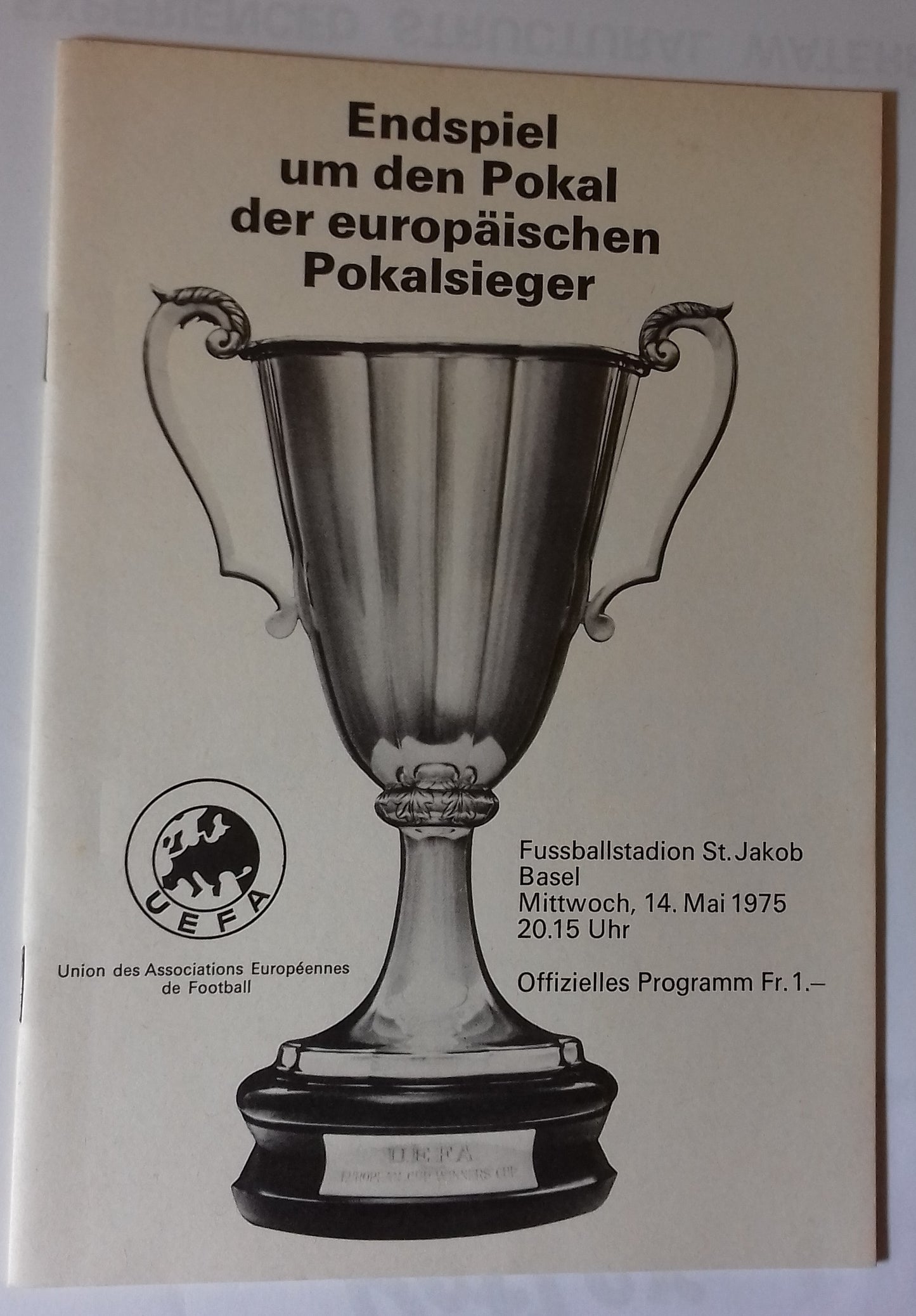 Dynamo Kiev v Ferencvaros Used Programme European Cup Winners Cup Final 14/5/1975 Basel
