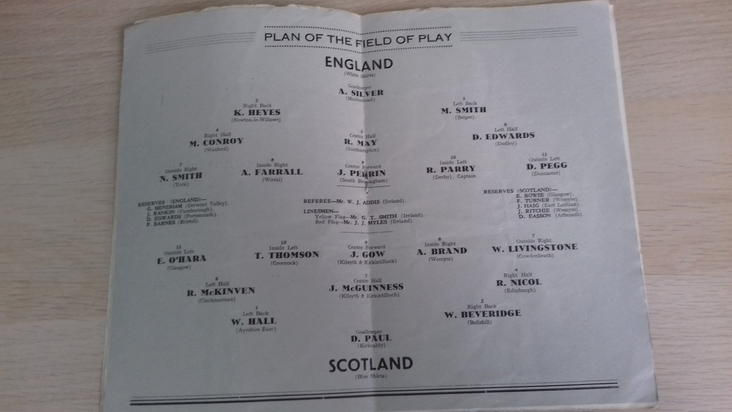 England Boys (Duncan Edwards) v Scotland Boys Victory Shield Saturday May 5th 1951 @ Chesterfield