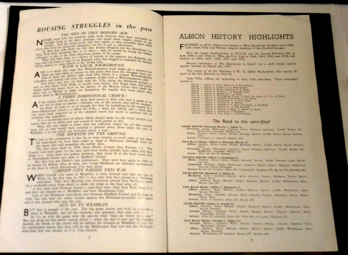 Aston Villa v W.B.A. Used Programme F.A. Cup Semi-Final 23/3/1957 @ Villa Park
