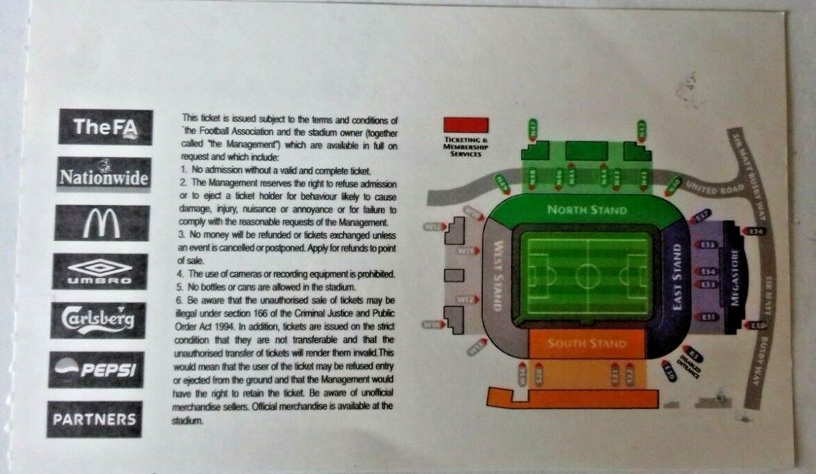 England v Wales World Cup Qualifier Vintage Match Ticket Saturday 9/10/2004 Old Trafford.