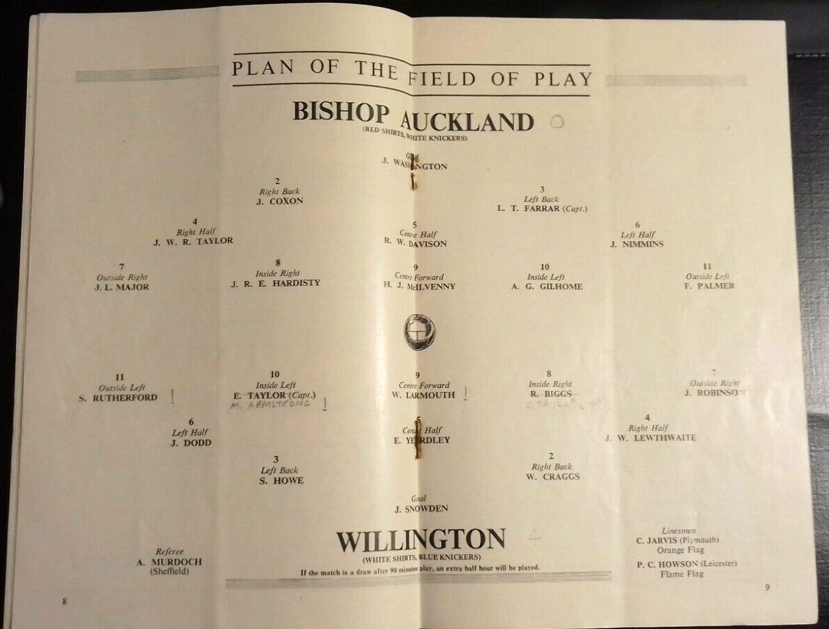 Bishop Auckland v Willington Football Match Programme + Ticket F.A. Amateur Cup Final 22/4/1950