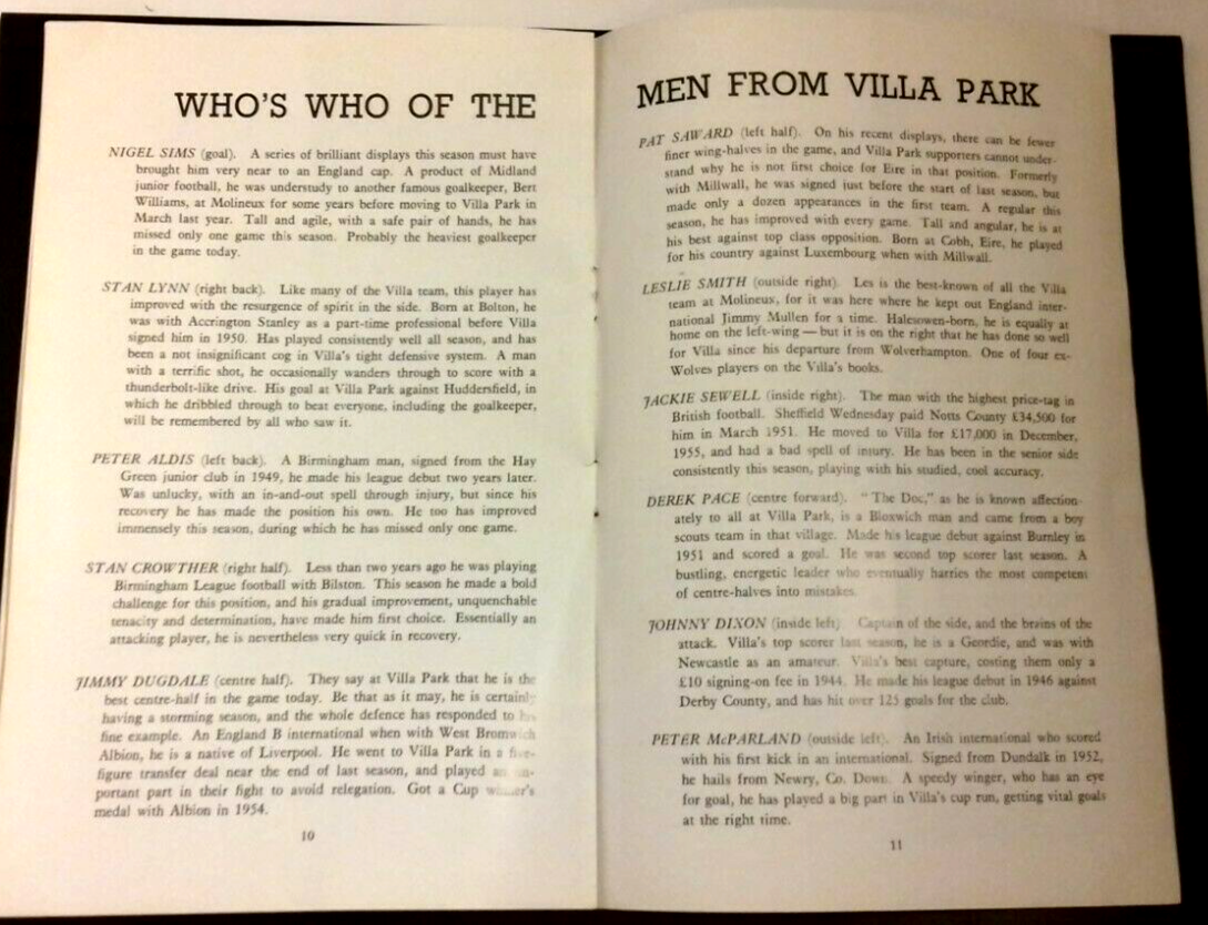 Aston Villa v W.B.A. Used Programme F.A. Cup Semi-Final 23/3/1957 @ Villa Park