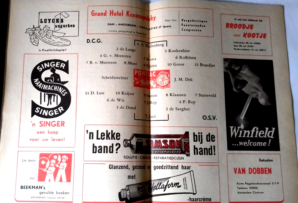D.C.G. v O.S.V. Football Match Programme Eerste Klass A Amateur 27th March 1960.