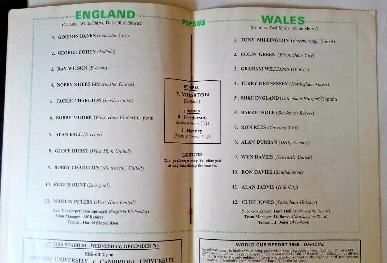 England v Wales European Championship Programme + Ticket Wembley 16/11/1966