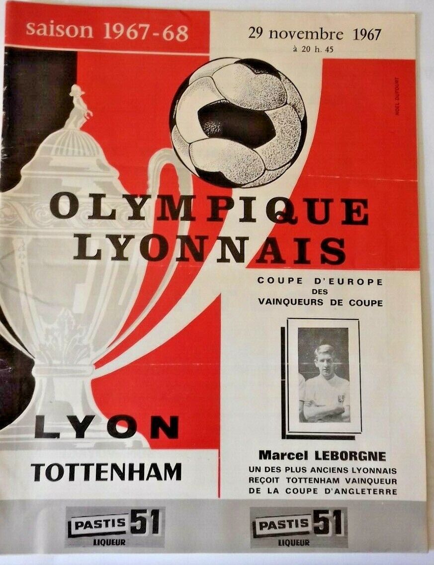 Olympic Lyonnais v Tottenham Hotspur Used Programme European Cup Winners Cup 2nd Rnd.1st Leg 29/11/67