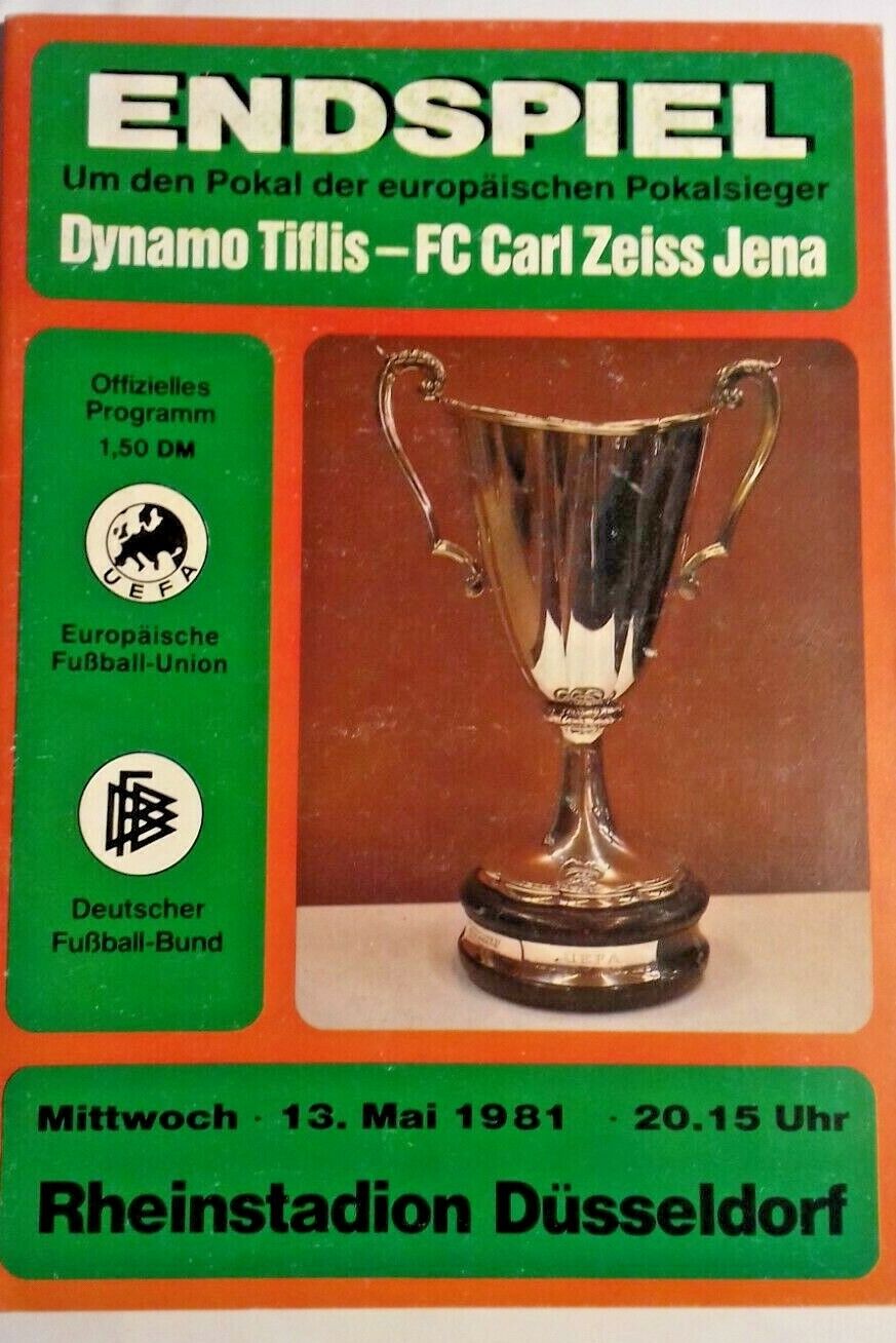 Dynamo Tiblisi v C Z Jena European Cup Winners Cup Final Used Programme 13/5/1981 Dusseldorf.