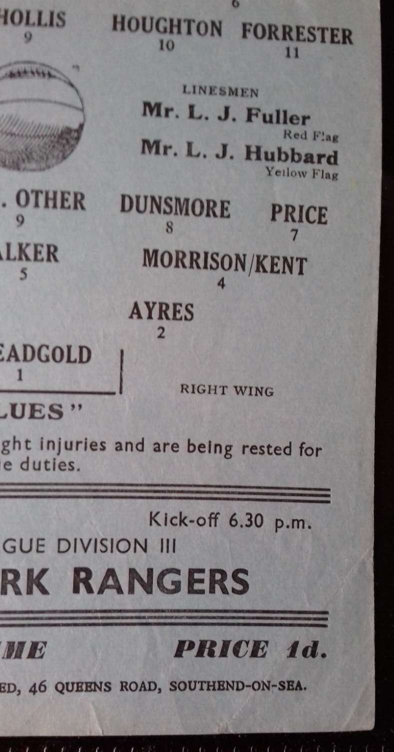 Southend Utd Practice Match Whites v Blues Football Match Programme Saturday 15th August 1959 Roots Hall