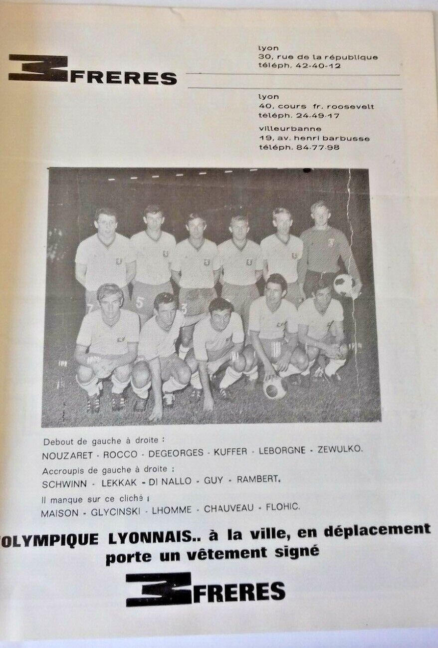 Olympic Lyonnais v Tottenham Hotspur Used Programme European Cup Winners Cup 2nd Rnd.1st Leg 29/11/67