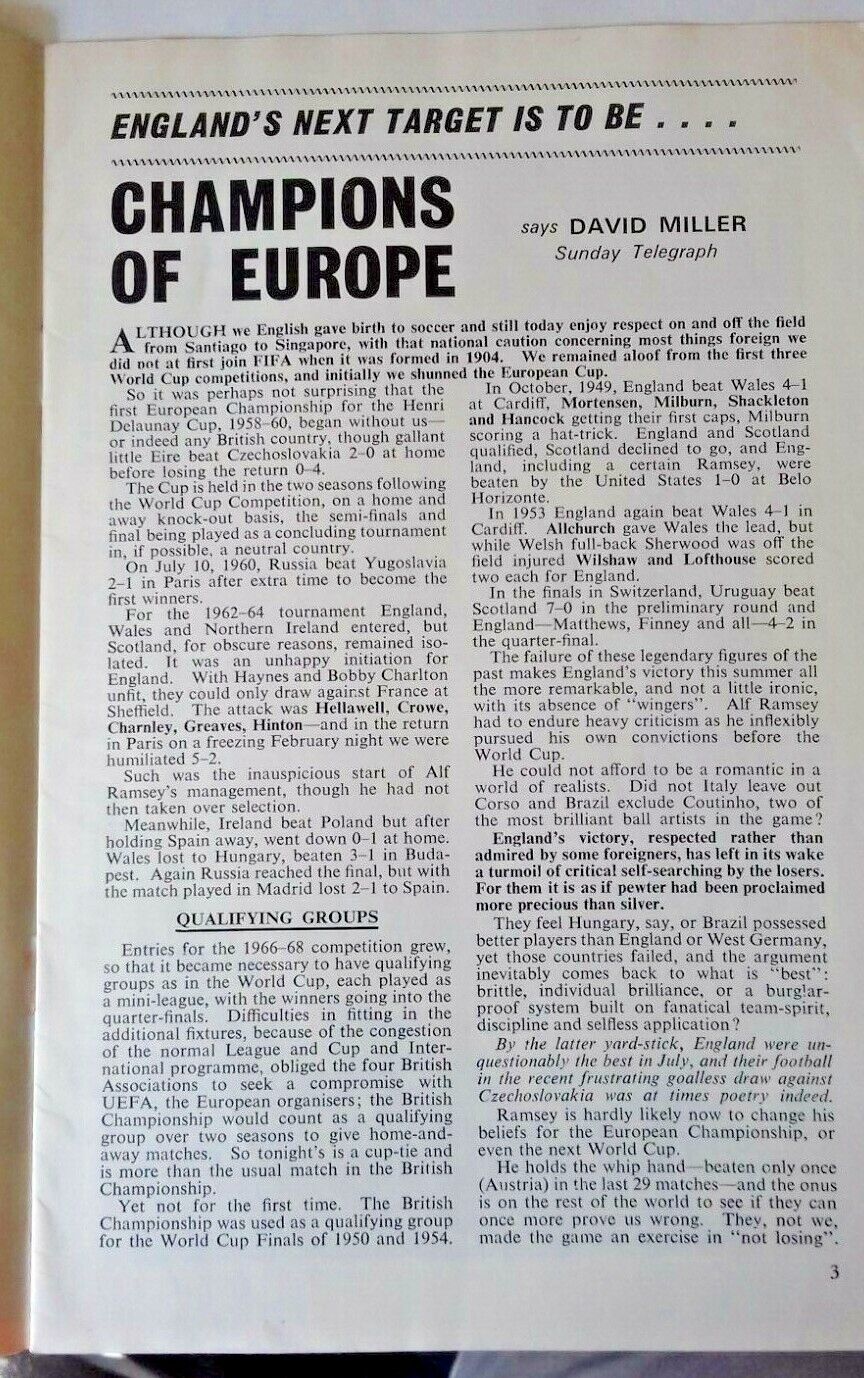 England v Wales European Championship Programme + Ticket Wembley 16/11/1966