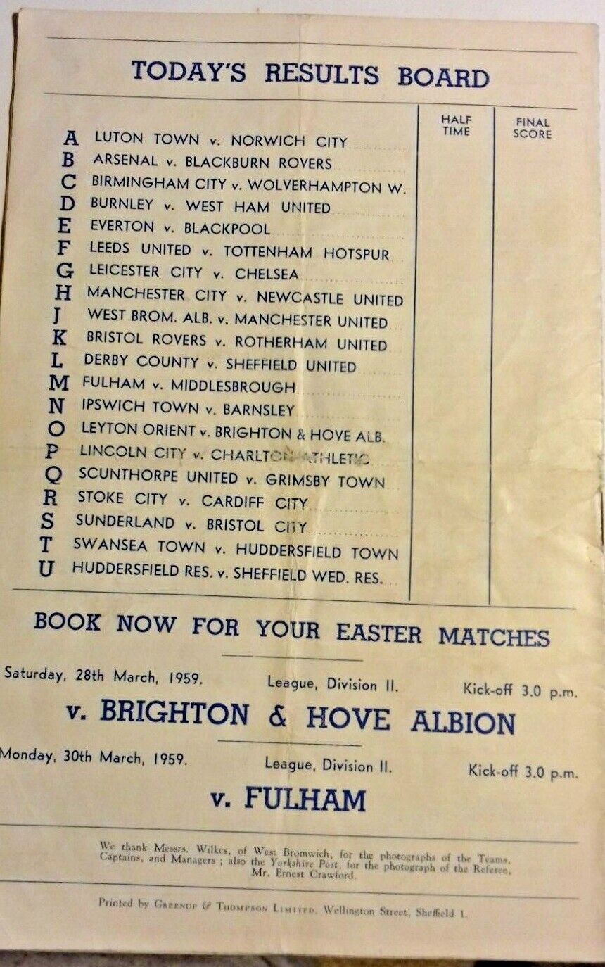 Aston Villa v Nottingham Forest F.A. Cup Semi - Final Used Programme 14/3/59 Hillsborough