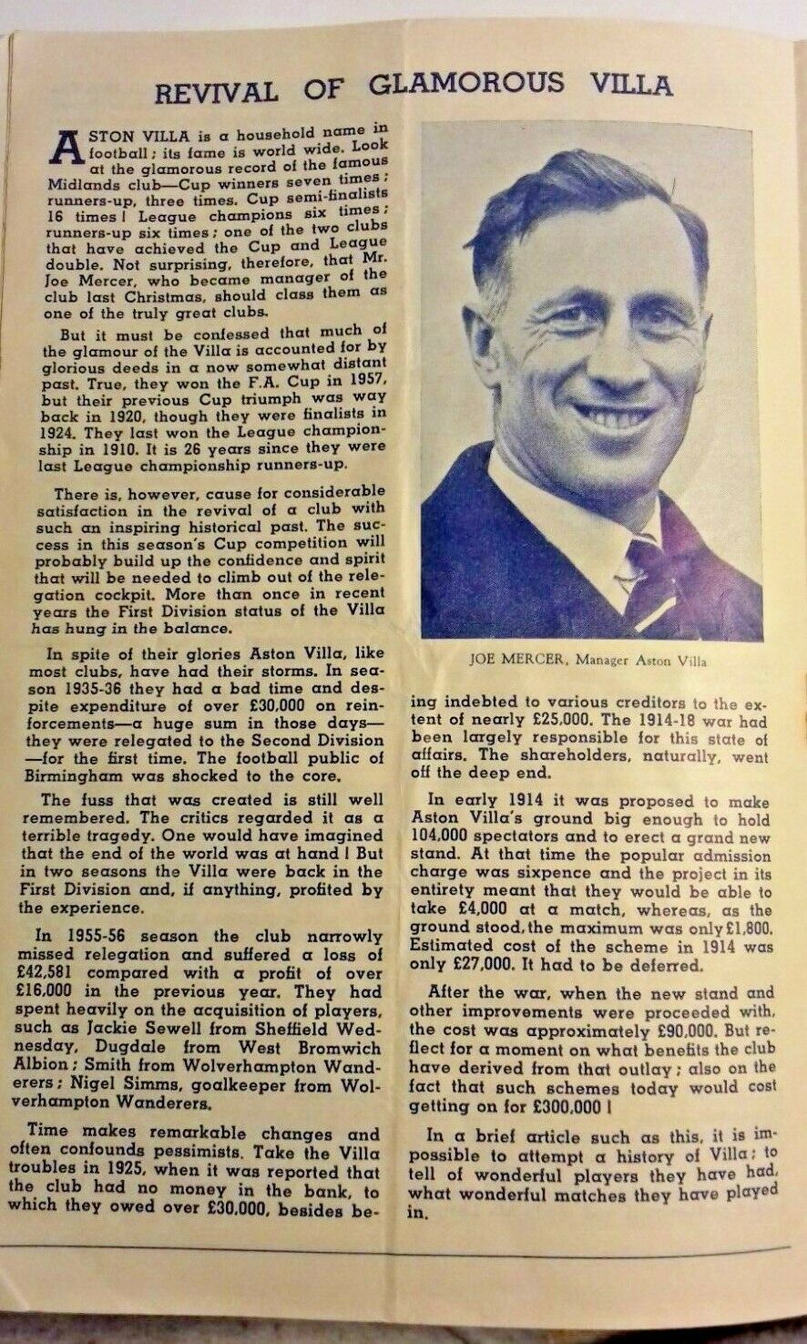 Aston Villa v Nottingham Forest F.A. Cup Semi - Final Used Programme 14/3/59 Hillsborough