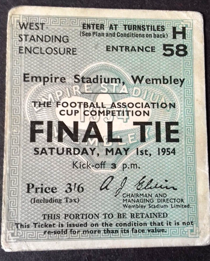 W.B.A. v Preston North End Match Ticket Saturday May 1st 1954 Wembley Stadium