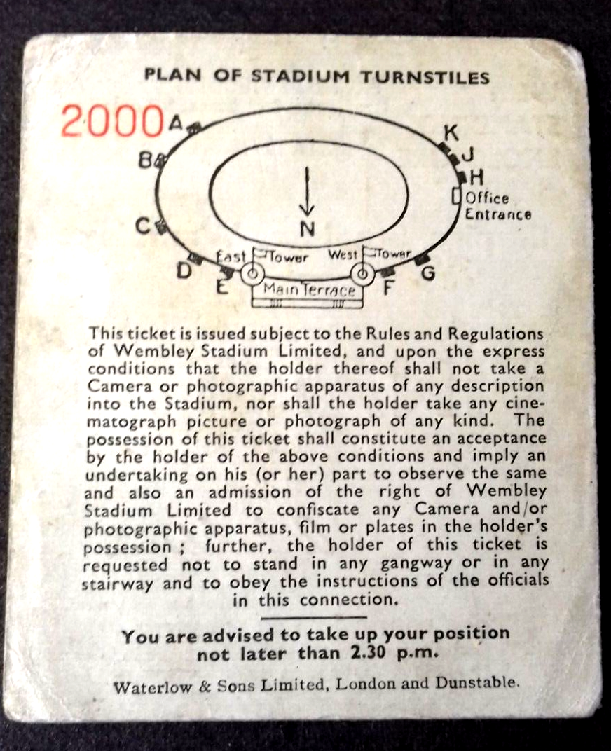 W.B.A. v Preston North End Match Ticket Saturday May 1st 1954 Wembley Stadium