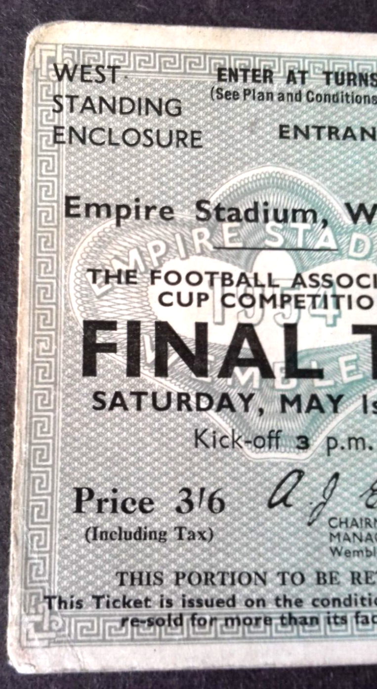 W.B.A. v Preston North End Match Ticket Saturday May 1st 1954 Wembley Stadium