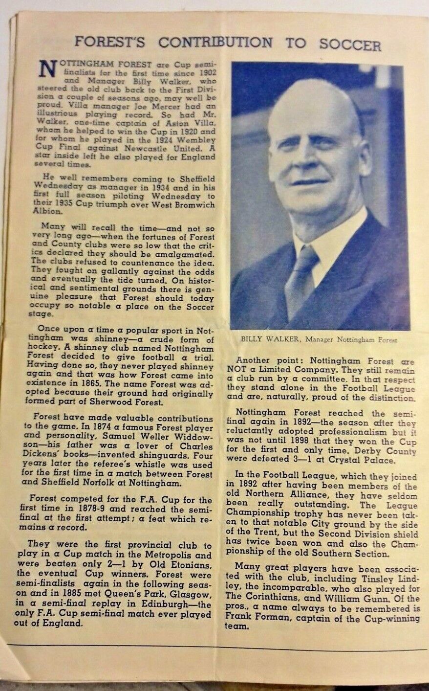 Aston Villa v Nottingham Forest F.A. Cup Semi - Final Used Programme 14/3/59 Hillsborough