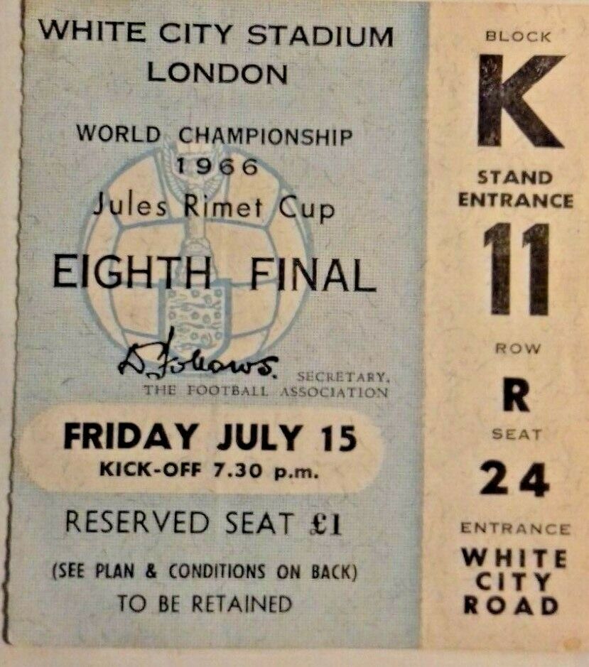 Uruguay v France World Cup Eighth Final Fri.15/7/66 Used Ticket White City Stadium.