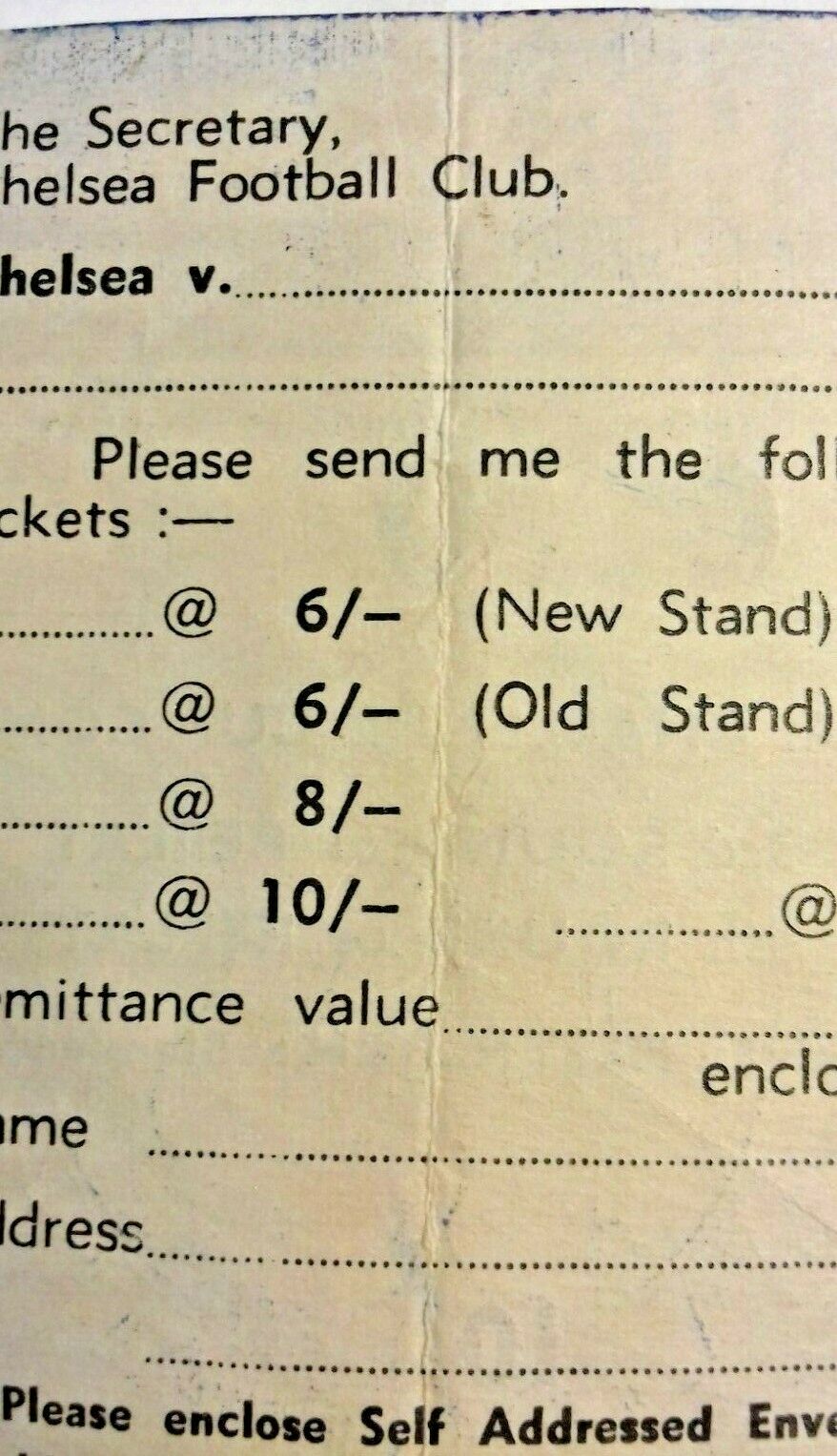 Chelsea v Darlington Ticket F.A. Cup 4th Round Tuesday 25/1/1958 Stamford Bridge.