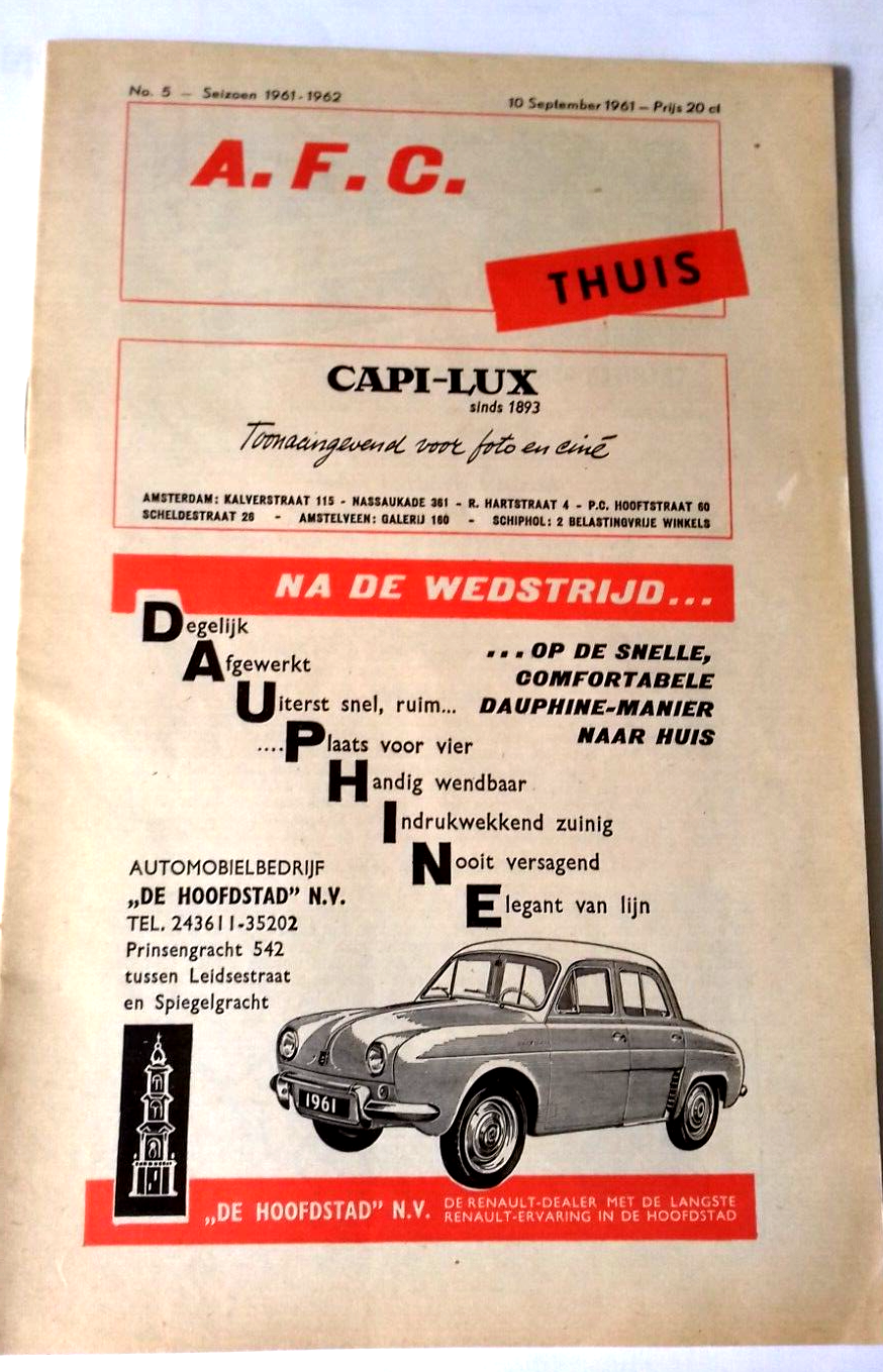 A.F.C. v O.S.V. Used Programme Eerste Klasse A Amateur Netherlands 10th September 1961.