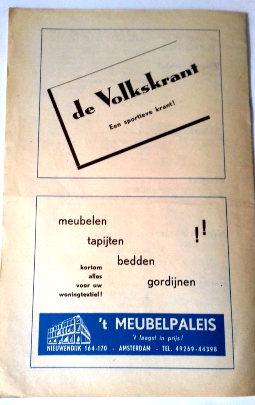 Blauw Wit v R.C.H. Match Programme Eerste Divisie B 28th August 1960.