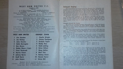 West Ham Utd v Grimsby Town Match Programme F.L. Cup 5th Round Replay Wed. 15th December 1965     1965