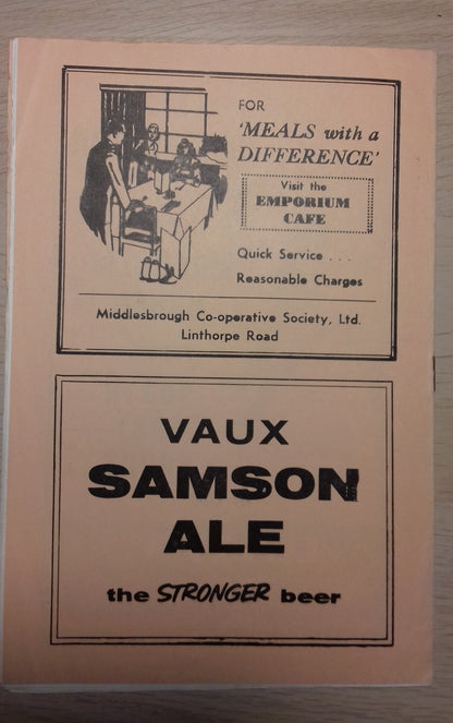 Crook Town v Hounslow Town Match Programme F.A. Amateur Cup Final Replay Sat.April 21st 1962 @ Ayresome Park.