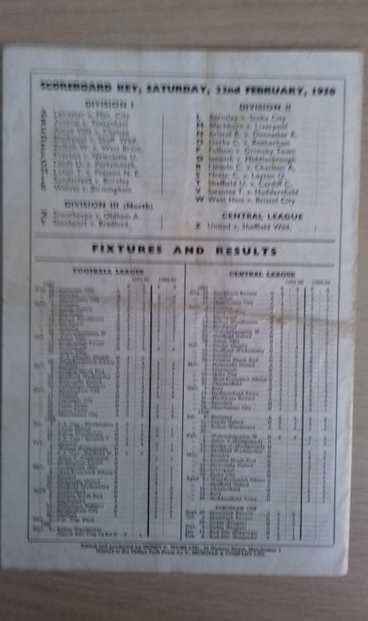 Manchester Utd v Nottingham Forest Programme 22nd February 1958 1st League Game After Munich Air Disaster