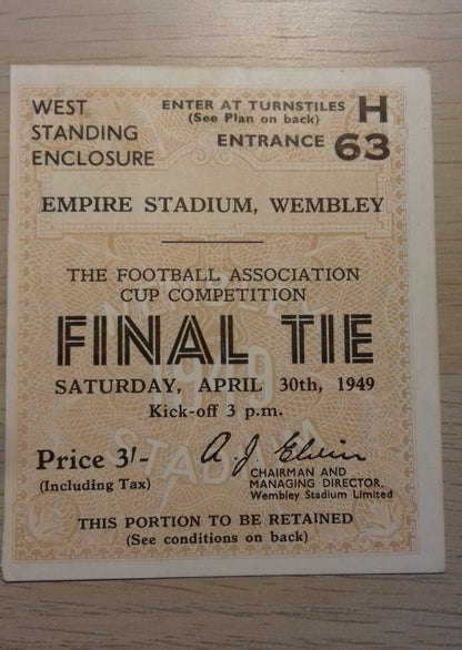Leicester City v Wolverhampton Wanderers Match Ticket F.A. Cup Final Sat. April 30th1949 @Wembley