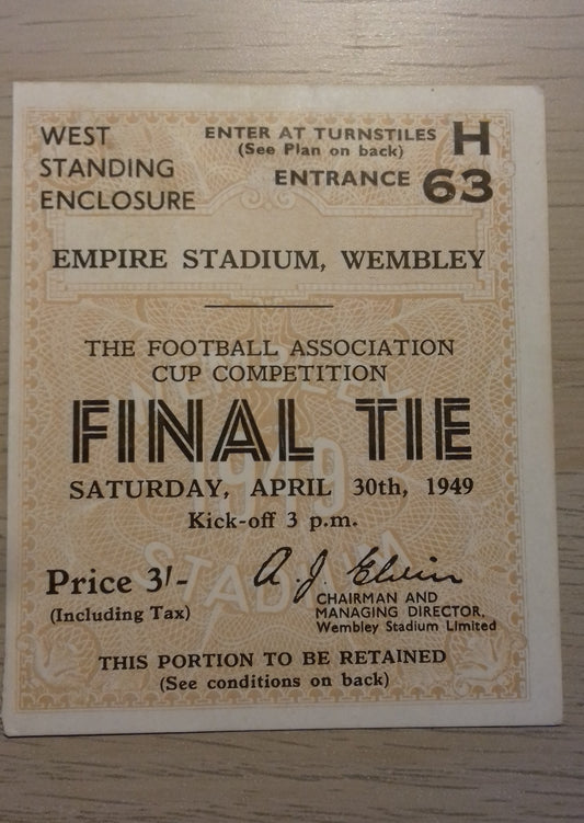 Leicester City v Wolverhampton Wanderers Match Ticket F.A. Cup Final Sat. April 30th1949 @Wembley