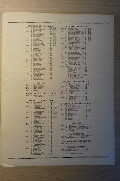 West Ham Utd v Fulham Match Programme London Challenge Cup S/Final Monday 4/11/1957 @ Upton Park