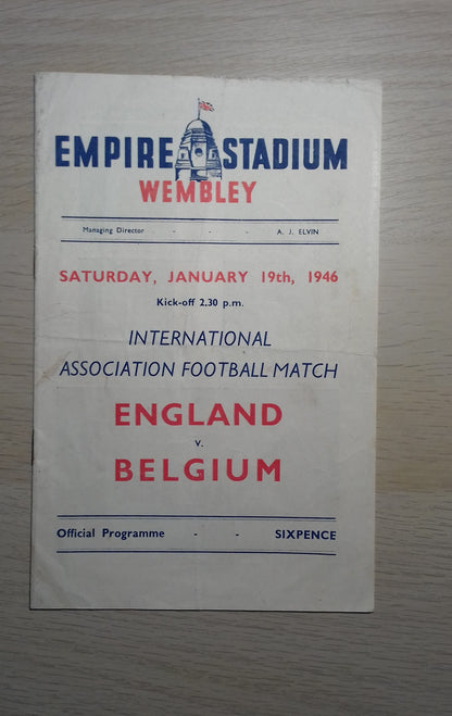 England v Belgium Match Programme Saturday 29th January 1946 Billy Wright Debut