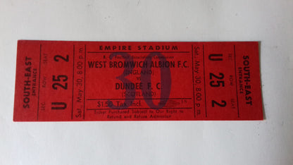 W.B.A. v Dundee Used Match Ticket Empire Stadium Vancouver 30/5/1959