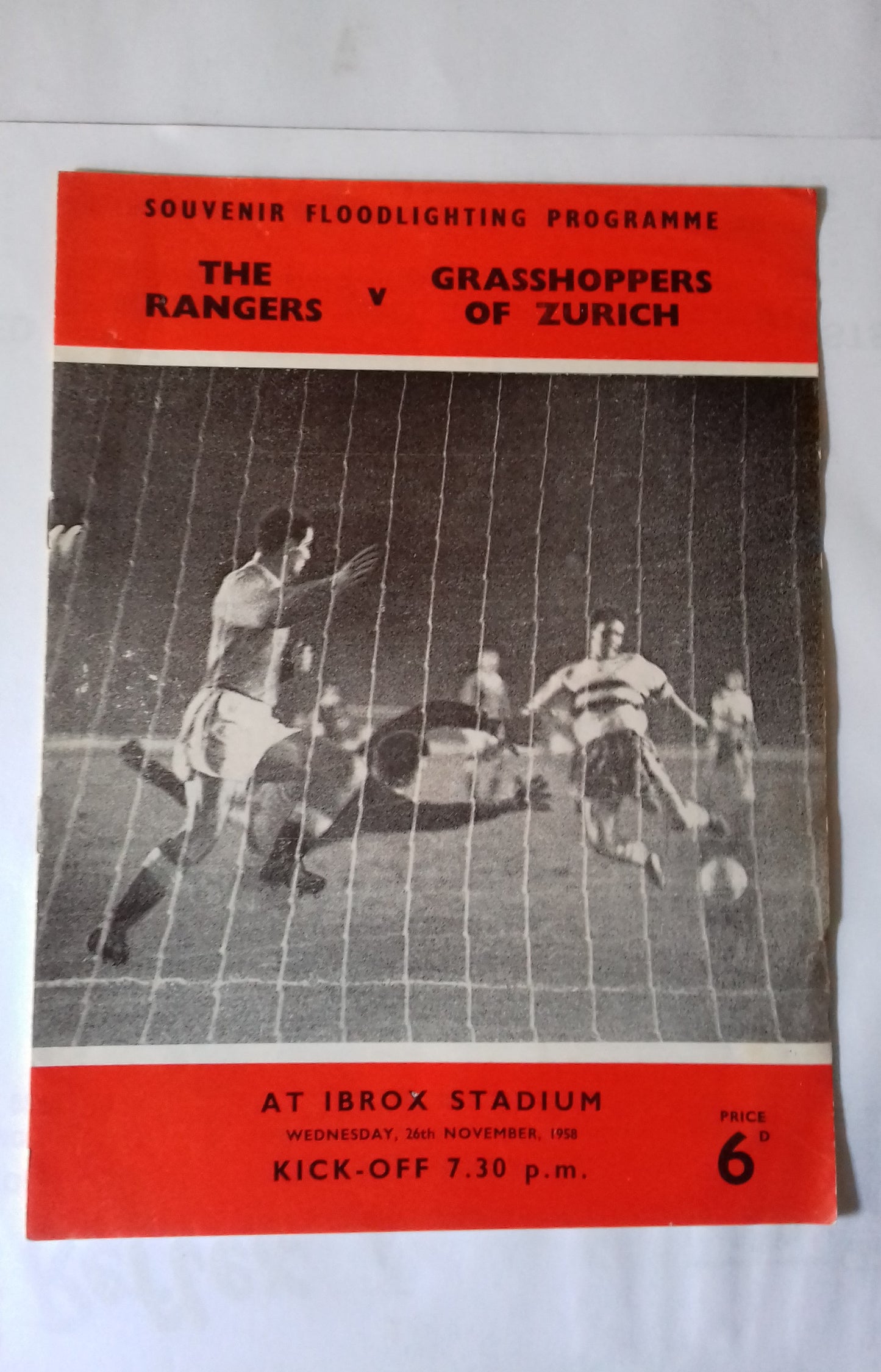 Rangers v Grasshoppers Zurich Used Vintage Souvenir Floodlight Programme 26/11/1958 Ibrox Stadium