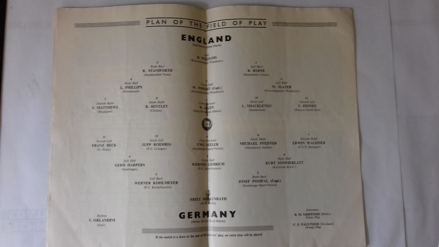 England v Germany Used Vintage Programme + Ticket 1/12/1954 Wembley Stadium