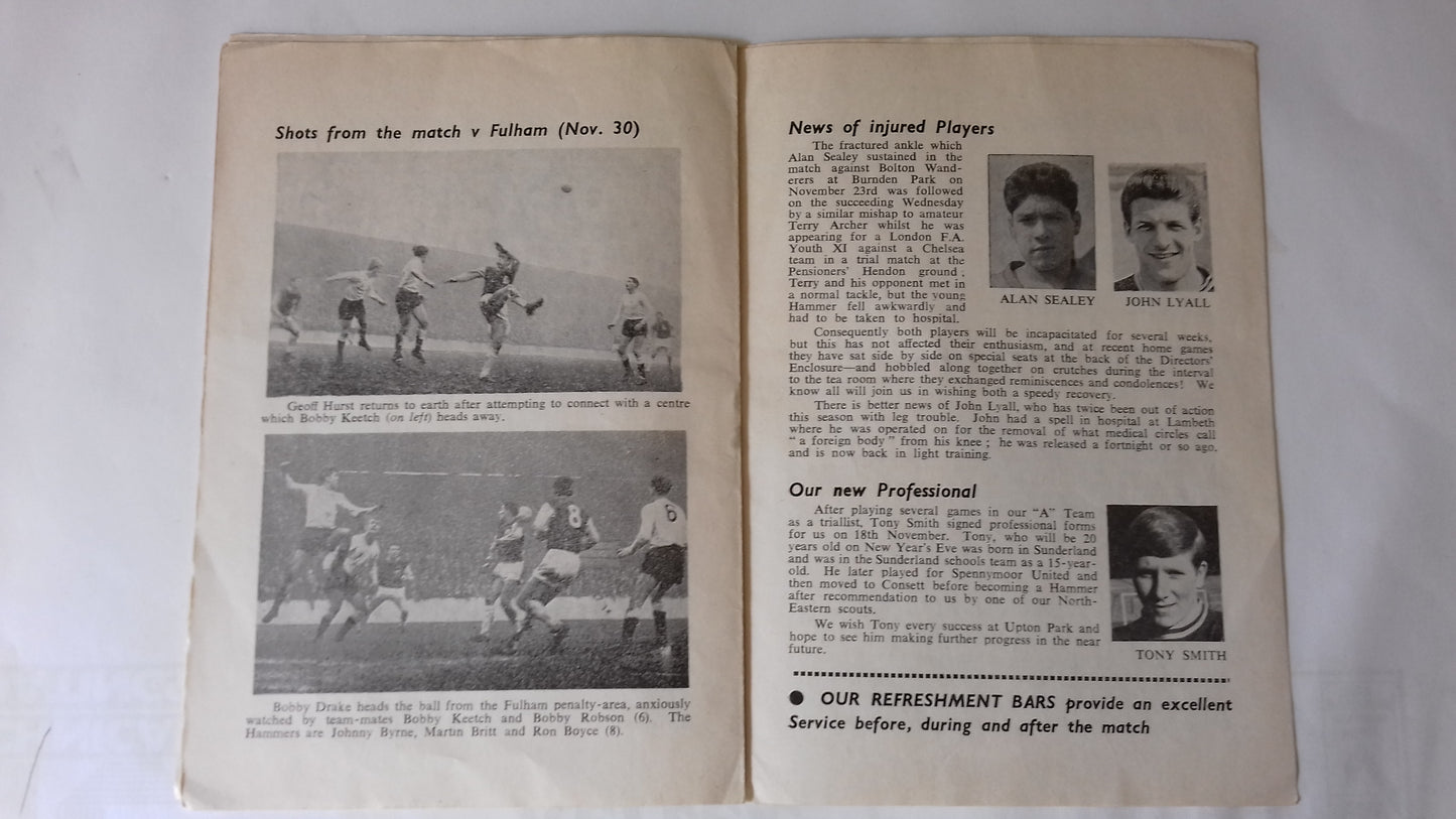 West Ham Uts v Workington Football League Cup 5th Round Monday 16th December 1963 @ Upton Park