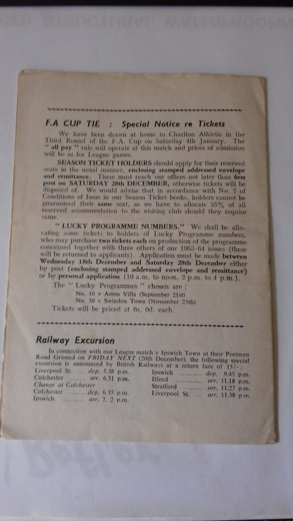 West Ham Uts v Workington Football League Cup 5th Round Monday 16th December 1963 @ Upton Park