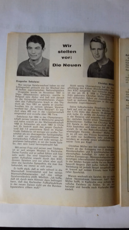 Karlsruher SC v West Ham Utd Programme Friendly Saturday 13th August 1966