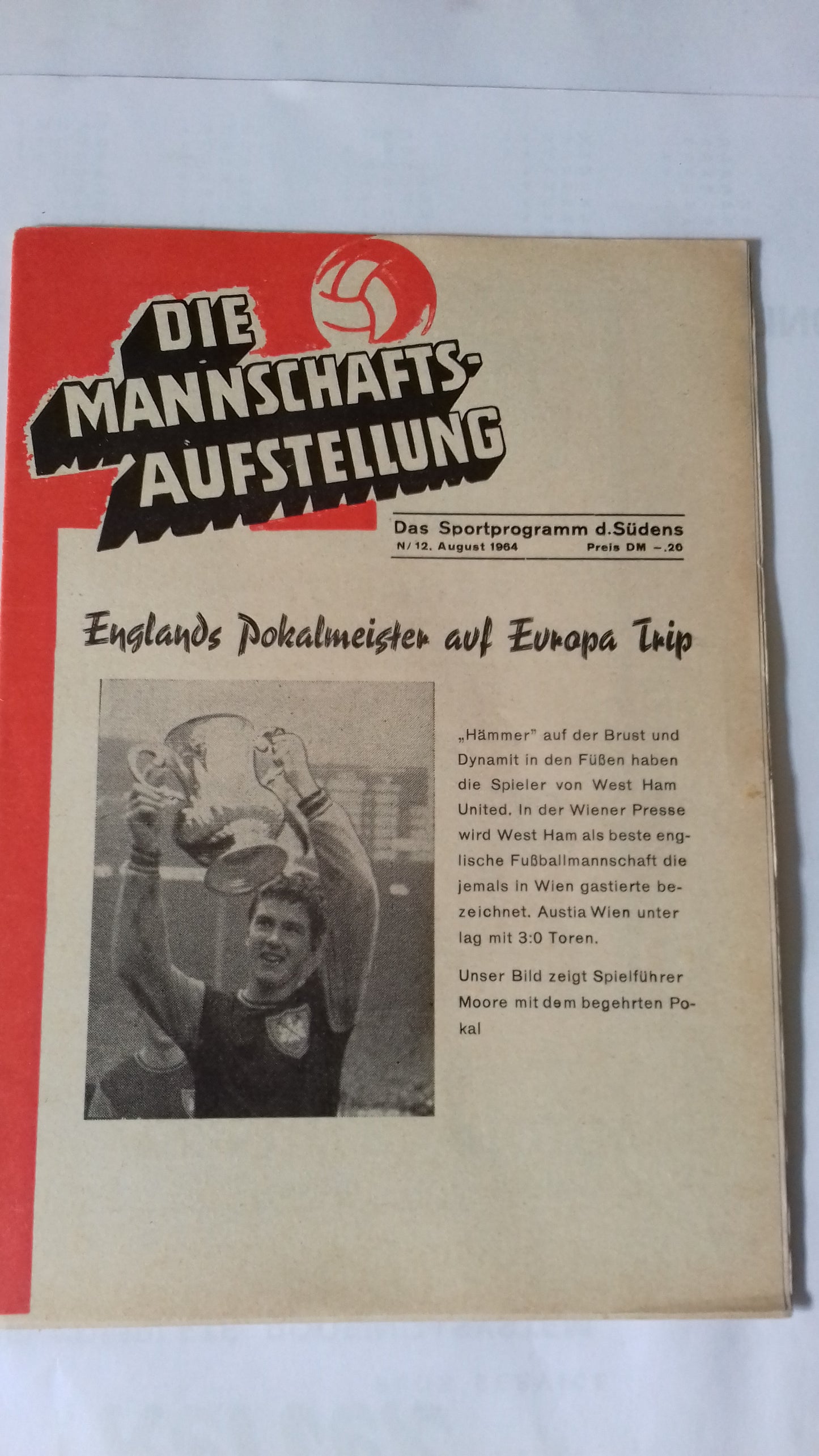 1.FC Nurnberg v West Ham Utd Programme Friendly 12th August 1964.