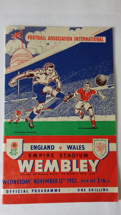 England v Wales Programme International Wednesday November 12 1952 @ Wembley Stadium