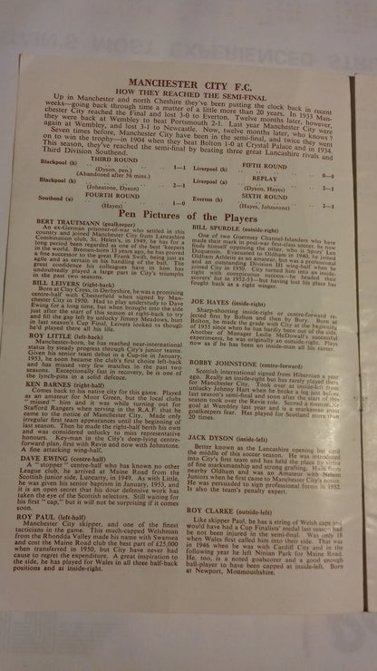 Manchester City v Tottenham Hotspur F.A. Cup Semi-Final Programme Saturday March 17th 1956 Villa Park.