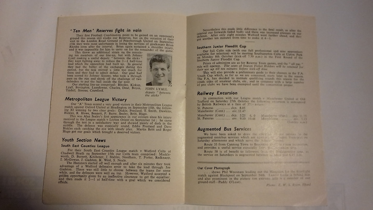 West Ham Utd v Plymouth Argyle Programme League Cup 2nd Round Wednesday 26th September 1962.