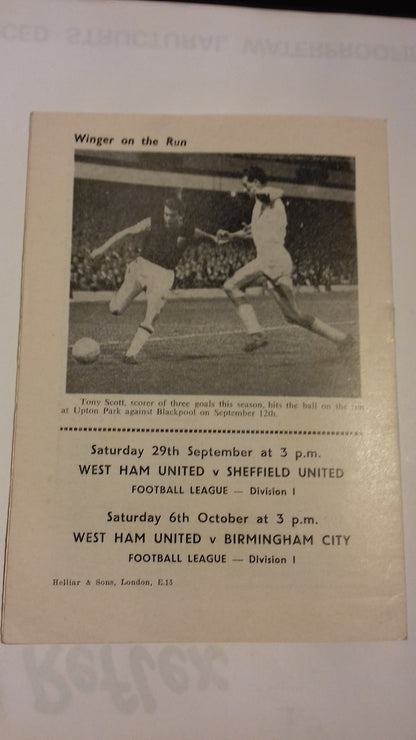 West Ham Utd v Plymouth Argyle Programme League Cup 2nd Round Wednesday 26th September 1962.