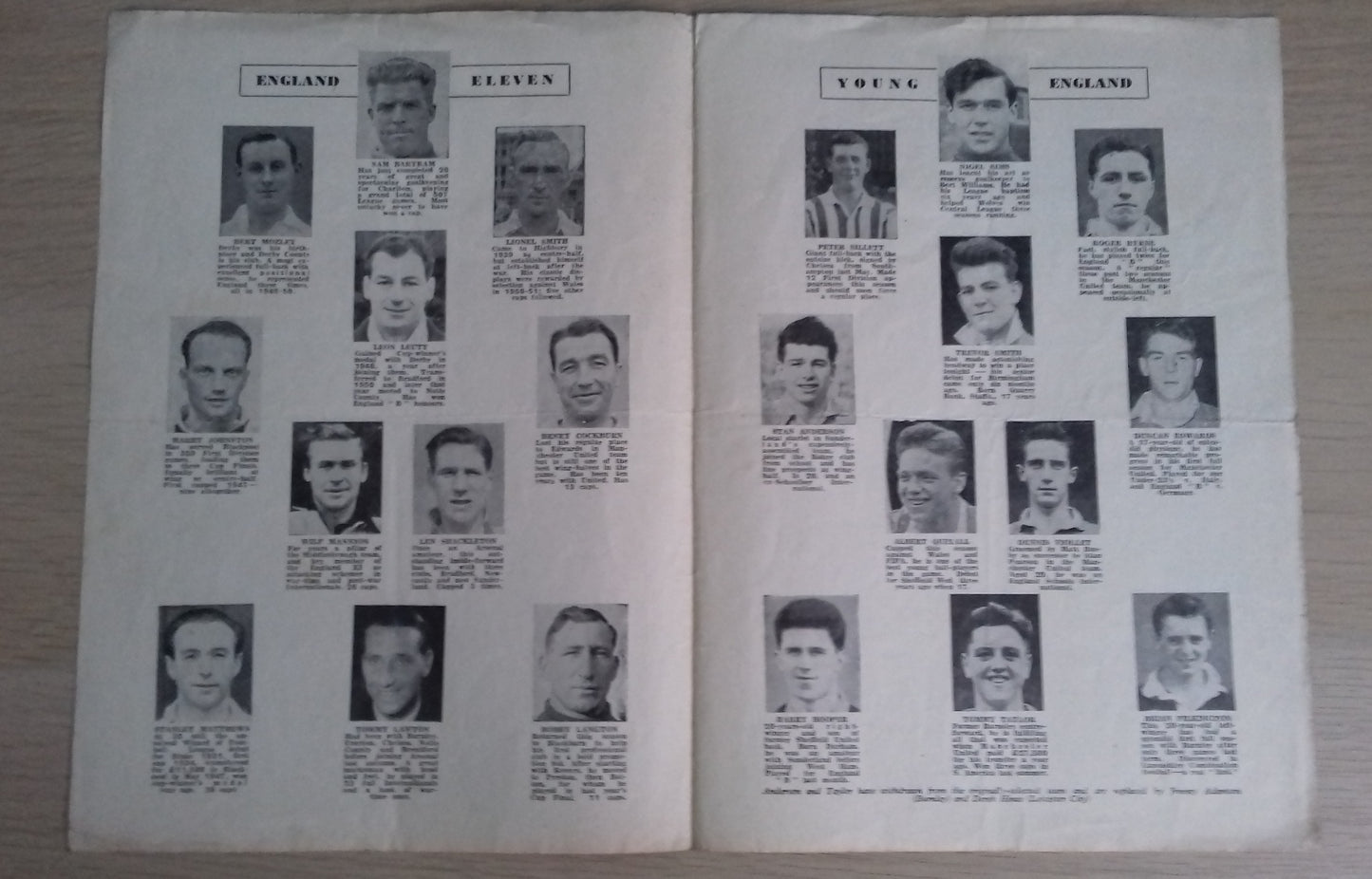 England XI v Young England Match Programme @Highbury 30th April 1954